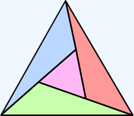 Каждый из четырёх треугольников граничит по отрезку с каждым из трёх других.